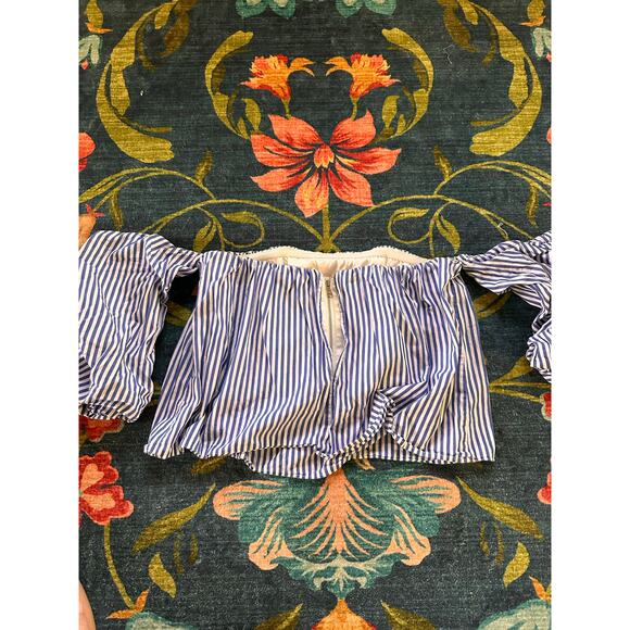 Bardot White and Blue Striped Off The Shoulder Shirt Size 6 / Small - Picture 3 of 7